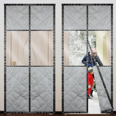 Imagem de Newwiee Pacote com 2 cortinas magnéticas com isolamento térmico para porta cortina de porta portátil à prova de som cobertor de porta à prova de vento para inverno verão (estilo janela, serve para porta de tamanho 81 x 203 cm)