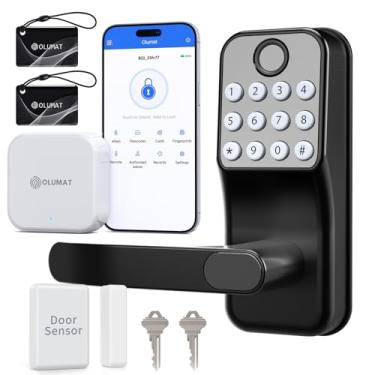 Imagem de Fechadura de porta inteligente com alça: fechadura de porta de entrada sem chave com sensor de porta de entrada - fechadura inteligente com teclado Wi-Fi - trava de controle remoto para porta da