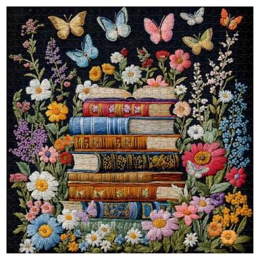 Imagem de PICKFORU Wildflower Puzzles for Adults 1000 Pieces, Flower Book Blooming Bookshelf Puzzle, Wildflower Pages Jigsaw Puzzles Library, Embroidery Butterfly Plant Floral Art Theme for Book Lover