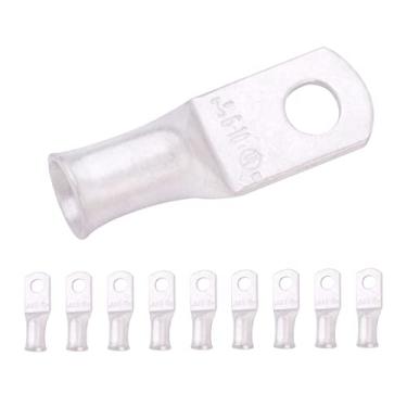 Imagem de SELTERM 6 AWG # 10 parafusos (10 peças.) UL Marine Grade Wire Lugs, pontas do cabo de bateria, ilhós de cobre estanhado, conectores de terminal de anel tubular [B16]