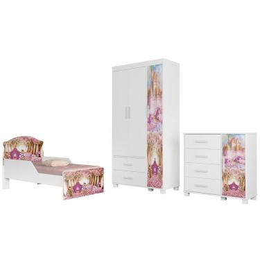 Imagem de Quarto Infantil 3 Peças Com Mini Cama Carruagem Rosa Z53    - Mpozenato