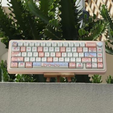Imagem de JOLINTAL Conjunto de teclas rosa PBT com 74 teclas perfil MDA, capa de chave de sublimação de tinta personalizada para Cherry Gateron MX Switches, teclas mecânicas, layouts dos EUA (Fox Kitty Keycaps)