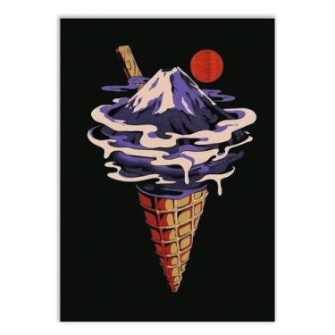 Imagem de Placa Decorativa Sorvete E Grande Onda Ilustração Japão Decoração Quarto Sala