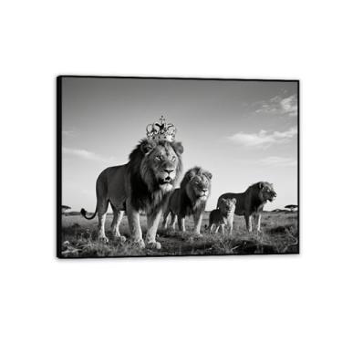 Imagem de Arte de parede em tela da família leão selvagem leoa e filhote impressões de imagens de animais selvagens africanas para decoração de quarto de escritório 90 x 70 cm (36 x 28 pol) moldura preta