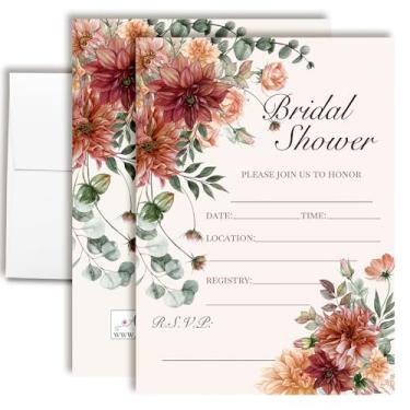 Imagem de Convites de chá de panela florais rústicos - 20 5x7 cartões de preenchimento de vinho e eucalipto com envelopes - Convites de chá de casamento de outono por AmandaCreation