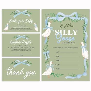 Imagem de LNOKRIM Conjunto de 20 cartões de convites para chá de bebê, cartões de agradecimento de chá de bebê de ganso, inclui cartão de convites, cartões de agradecimento, livros, cartões de solicitação de