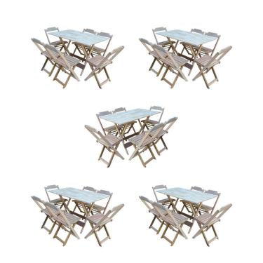 Imagem de Kit 5 Conjuntos De Mesa Dobravel Com 6 Cadeiras De Madeira 120X70 Para Restaurante E Bar- Sem Pintur