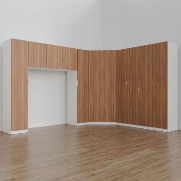 Imagem de Guarda Roupa Modulado Casal De Canto 11 Portas 5 Peças Hera Cabecasa Branco Geada-louro-cromado