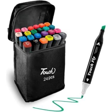 Imagem de Kit 24 cores de Canetas Escolar Marcador Coloridas Permanente Duas Pontas + livrinho para colorir (Mimo)