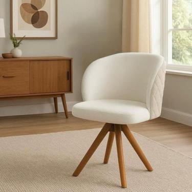 Imagem de Poltrona Giratória com Revestimento em Bouclé e Acabamento Matelassê  