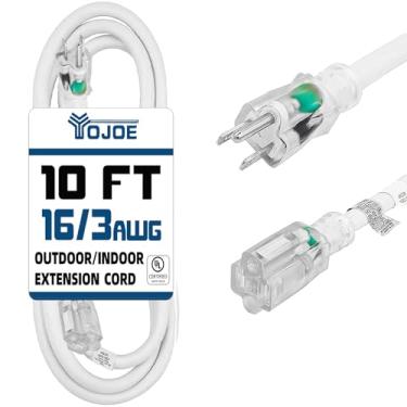 Imagem de yojoe Cabo De Extensão Para Ambientes Internos E Externos Com Ponta Iluminada, Alimentação 3 Pinos 13A À Prova Intempéries, Calibre 16, Resistente, Metros, Branco Garagem, Jardim Casa, 16/3 Sjtw, Ce