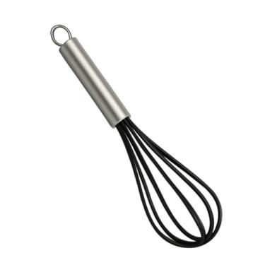 Imagem de Batedor Ovos Fouet Fuê Claras Manual de Silicone Preto com Cabo de Aço Inoxidável Receitas Bolo Cremes Fuet Misturador Profissional Grande 25 cm