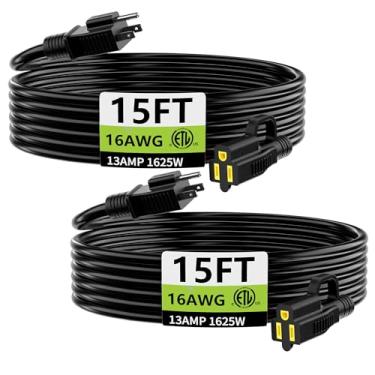 Imagem de huanchain Cabo De Extensão Interno E Externo Preto 4,5 M (Pacote Com 2), À Prova D'Água, Calibre 16/3, Flexível, Resistente Ao Frio, Para Aparelhos Externos, 13 A, 1625 W, 16 Awg Sjtw, Elétrico 3 Pi