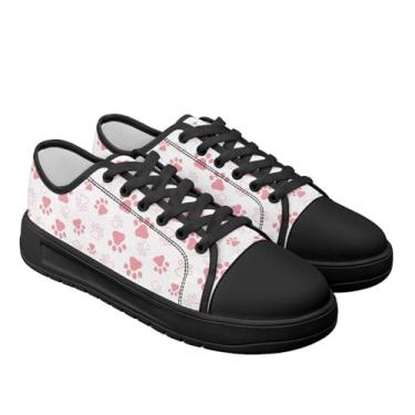 Imagem de GOSTONG Tênis feminino casual de lona antiderrapante cano baixo tênis feminino com cadarço aumento de altura preto tamanho 35-44, Estampas de patas de cachorro, 42