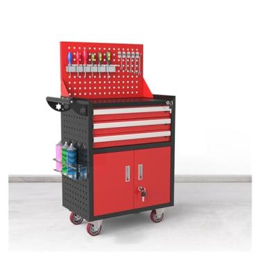 Imagem de Caixa de Ferramentas Baú de ferramentas de rolamento com rodas, armário de armazenamento de ferramentas com 5 gavetas, grande organizador de caixa de ferramentas de metal com fechadura, carrinho de fe