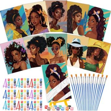 Imagem de Blosssound 10 conjuntos de pintura em tela pré-impressa pré-desenhada com kits de cavalete 12,7 cm x 18 cm painéis de pintura de contorno para iniciantes, projetos de artesanato DIY, lembrancinhas de