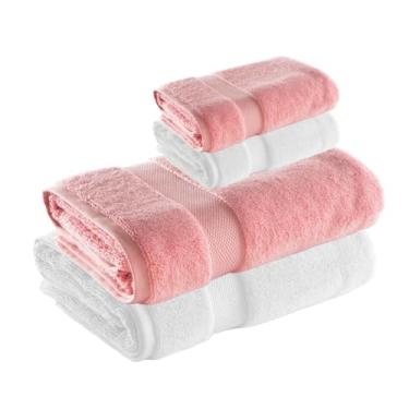 Imagem de Jogo de Toalha de Banho e Rosto Super Soft Zero Twist, 4 pe�as, Algod�o, Toque Macio, 500g/m�, Altihaus, Alta Absor��o, Durabilidade (Branco/Rosa)