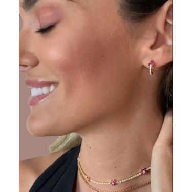 Imagem de Brinco Argola Pequena flor rubi Prata 925 - Mood by Mi