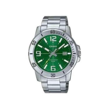Imagem de Relógio Casio Standard Prata/Verde Masculino MTP-VD01D-3BVUD-Masculino