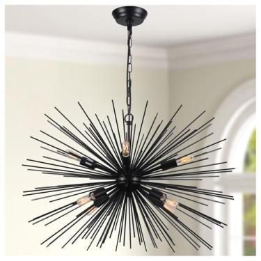 Imagem de Tescruant 29,13" Grande Lustre Sputnik Preto Vintage Geométrico Starburst Lustre Luminária Moderna Lustre De Fogos De Artifício De Metal Sólido Para Sala De Jantar, Ilha De Cozinha, Quarto, Sala De