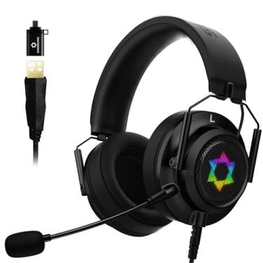 Imagem de SUNGODCOME ES09 Fone de ouvido dobrável para jogos – som surround 7.1, microfone destacável com cancelamento de ruído, luz RGB, espuma de memória, para PC, Xbox, PS4/5, interruptor, console, reunião e