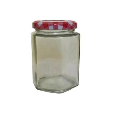 Imagem de Pote de Vidro 250ml com Tampa Xadrez Vermelha  Ideal para Conservas - 