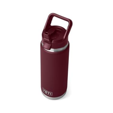 Imagem de YETI Garrafa Rambler de 740 ml, isolada a vácuo, aço inoxidável com tampa de palha correspondente, Wild Vine Red