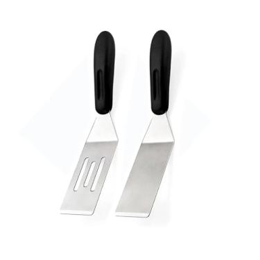 Imagem de Cyoufine Conjunto de mini espátulas de metal, espátula de servir pequena, conjunto de 2 espátulas de aço inoxidável, cortador e virador de servir para cozinha, virar ou cozinhar para brownie, biscoito
