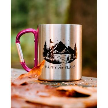 Imagem de PureRejuva Presentes de estanho de aniversário de 10 anos para ele – aniversário de lata para marido – Caneca de alumínio de 227 g com alça mosquetão – 10º aniversário para casal (rosa choque)