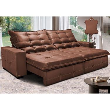 Imagem de Sofá de Couro Legítimo Retrátil e Reclinável 2,55m Cama inBox Toro. SoftGel D40