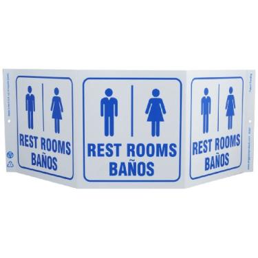 Imagem de ZING Placa 3061 Eco Public Facility Tri View, bilíngue, banheiros, 19 x 50 W, projetos 12 cm, plástico reciclado
