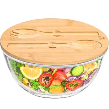 Imagem de GEHE Tigela De Vidro Para Salada Com Tampa De Vedação, Tigela Grande Para 10,6 Polegadas, Tigela De Vidro Para Frutas, Tigelas De Servir De Grande Capacidade De 4,7 Litros Para Salada, Macarrão, Fru
