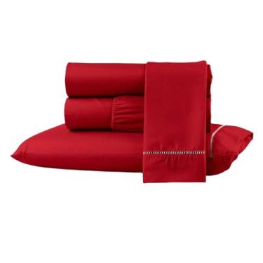 Imagem de Kit Jogo Lençol Cama Box Casal Queen 400 fios Micropercal 03 Peças Ponto Palito (VERMELHO, SOLTEIRO)