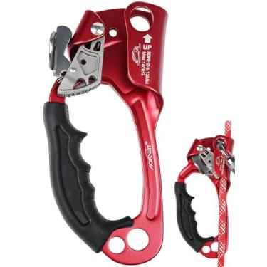 Imagem de Equipamento de escalada de liga de alumínio com certificação UIAA e CE, equipamento de rapel forte para escalada de árvores, arborista, resgate, montanhismo, espeleologia (mão esquerda vermelha 1)