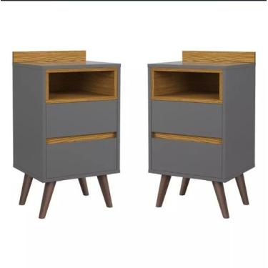 Imagem de Kit Conjunto 2 Mesa De Cabeceira Retro Quarto Canto 2 Gavetas - Moveis