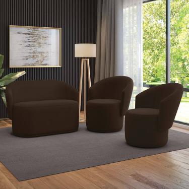 Imagem de Sofá Namoradeira e 2 Poltronas Orgânica para Sala Malu Suede M11 - D`Rossi