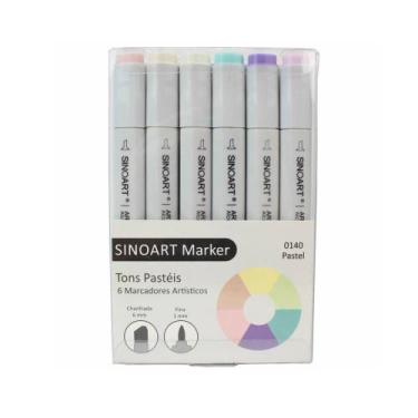 Imagem de Marcador Artístico Sinoart Tons Pastéis com 6 Cores