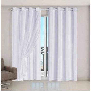 Imagem de Cortina Voil Xadrez Com Forro Blackout 3,00 X 2,80 Gelo - Confecções e