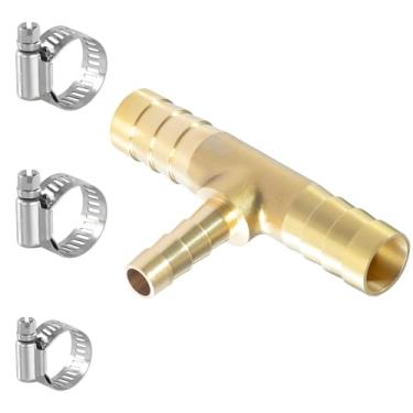 Imagem de Sctihwelire Mangueira redutora de latão adaptador T de 3 vias, 3/8 (10 mm) a 1/4 (6 mm) a 3/8 (10 mm), redutor de emenda com braçadeiras de aço inoxidável, kit de reparo de mangueira de ar para