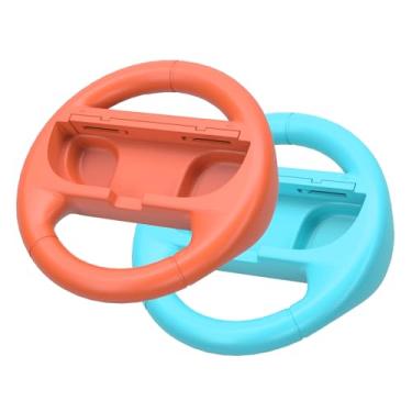 Imagem de 2PACK Steering Wheels for Nintendo Switch 2/Nintendo Switch/Switch Oled Console JoyCons,Racing Wheels Compatible with Mario Kart Wolrd 8 Deluxe switch 2 2025 Joycon Controller. (2PCS ORANGE & BLUE)