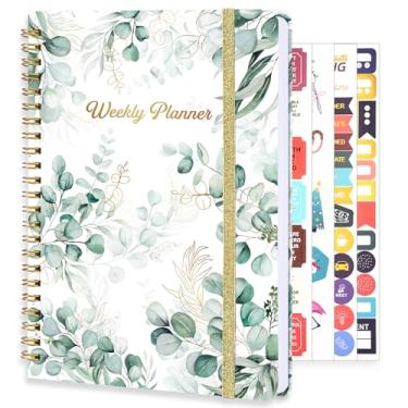 Imagem de Agenda semanal sem data, caderno semanal A5 com rastreador de hábitos 52 semanas, agenda semanal com adesivos, material escolar, folhas verdes