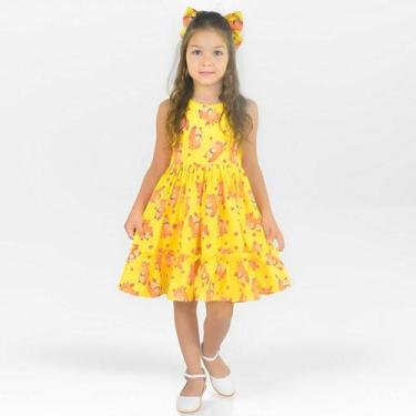 Imagem de Vestido Infantil Capivara Charmosa Amarelo Mini Fashionista - Moderna 