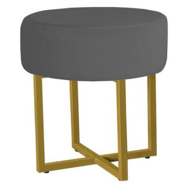 Imagem de Puff Redondo para Quarto e Sala Madrid Base Ferro Dourado Veludo - Ani