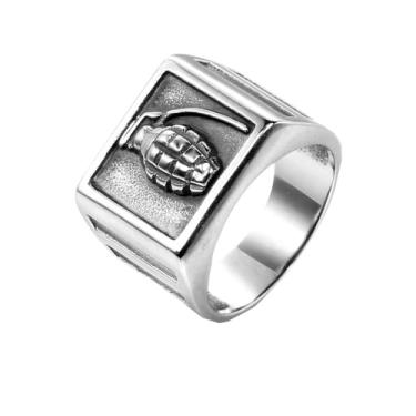 Imagem de HIJONES Anel masculino de aço inoxidável sólido em forma de barril em forma de barril punk gótico banda de motociclista, Metal, Metal