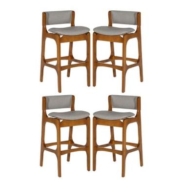 Imagem de Kit 4 Banquetas Alta Ella em Madeira Estofada Facto Cinza Claro L96 RM