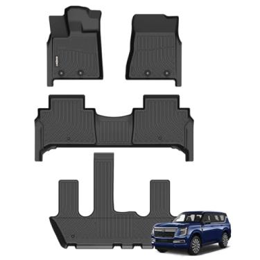 Imagem de GINOWY - Tapetes de chão para Nissan Armada/Infiniti QX80 2025 2026 Assentos de balde para todos os climas Tapetes Armada 2025 Impermeável Fácil de Limpar Armada Forro Acessórios Preto