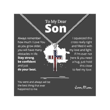 Imagem de 72ore Colar de presente para filho, corrente de aço inoxidável de prata, colar com pingente de bandeira americana para homens, joias inspiradoras de aniversário, presentes para filho e adulto, Aço