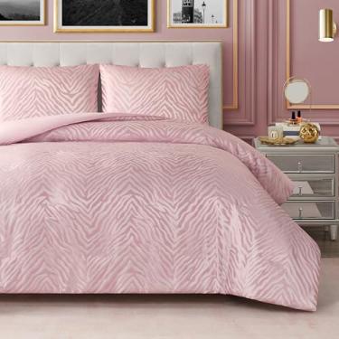 Imagem de Juicy Couture Conjunto de edredom solteiro/solteiro de jacquard rosa Marshmallow Sparkle Zebra - Conjunto de cama elegante de 2 peças