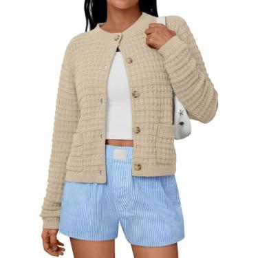 Imagem de Suéteres Cardigan Para Mulheres Roupas De Outono Casuais Jaquetas Leves Botões Moda Casacos Macios, Beige, S