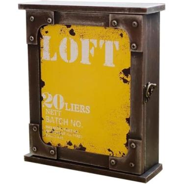 Imagem de Organizador De Caixa De Chaves Pequeno Hotel Retro Estilo Industrial Armário De Chaves, Decoração Montada Na Parede De Café Gerenciamento De Chaves, Yellow, 6-keys